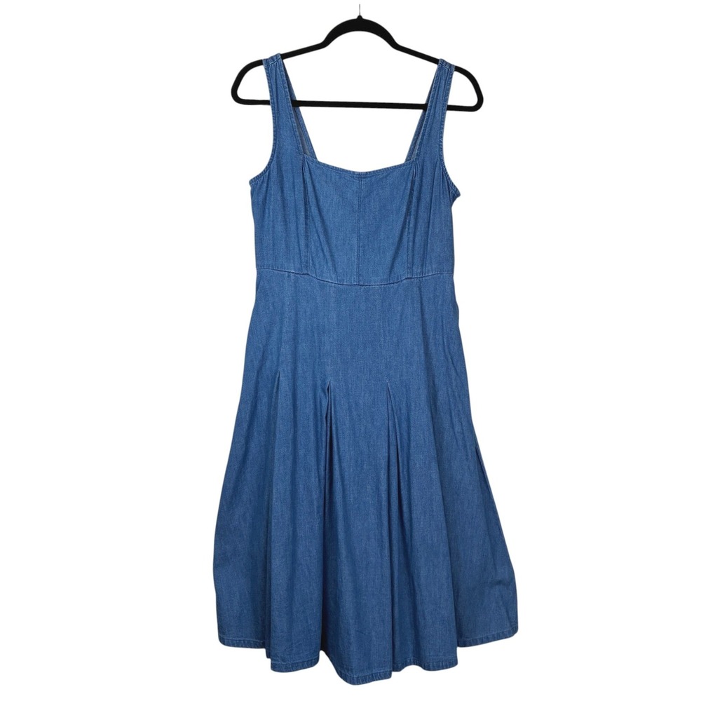J. Crew Womens Pleated Chambray Dress Size 8 Blue Milkmaid Prairie Cottagecore - Picture 2 of 13